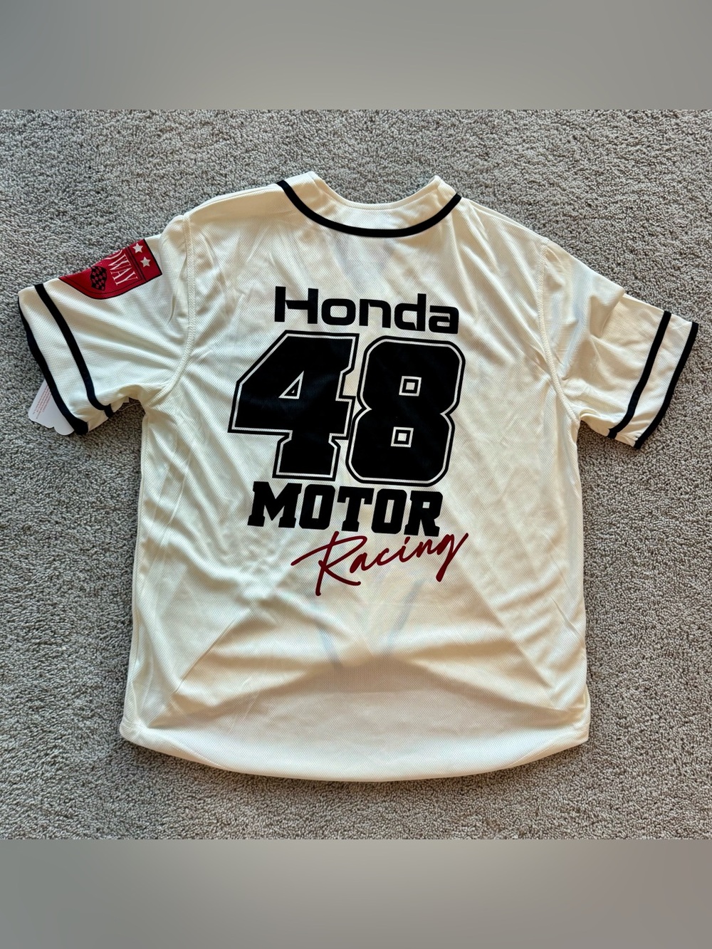 Honda Motor Racing #48 Off-white Button Up Mens LG Jersey. Speedway Patch. NWT - Picture 5 of 5